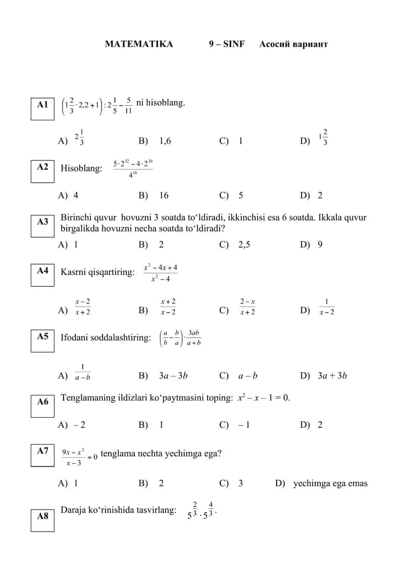 Matematikadan Olimpiada savollari 1