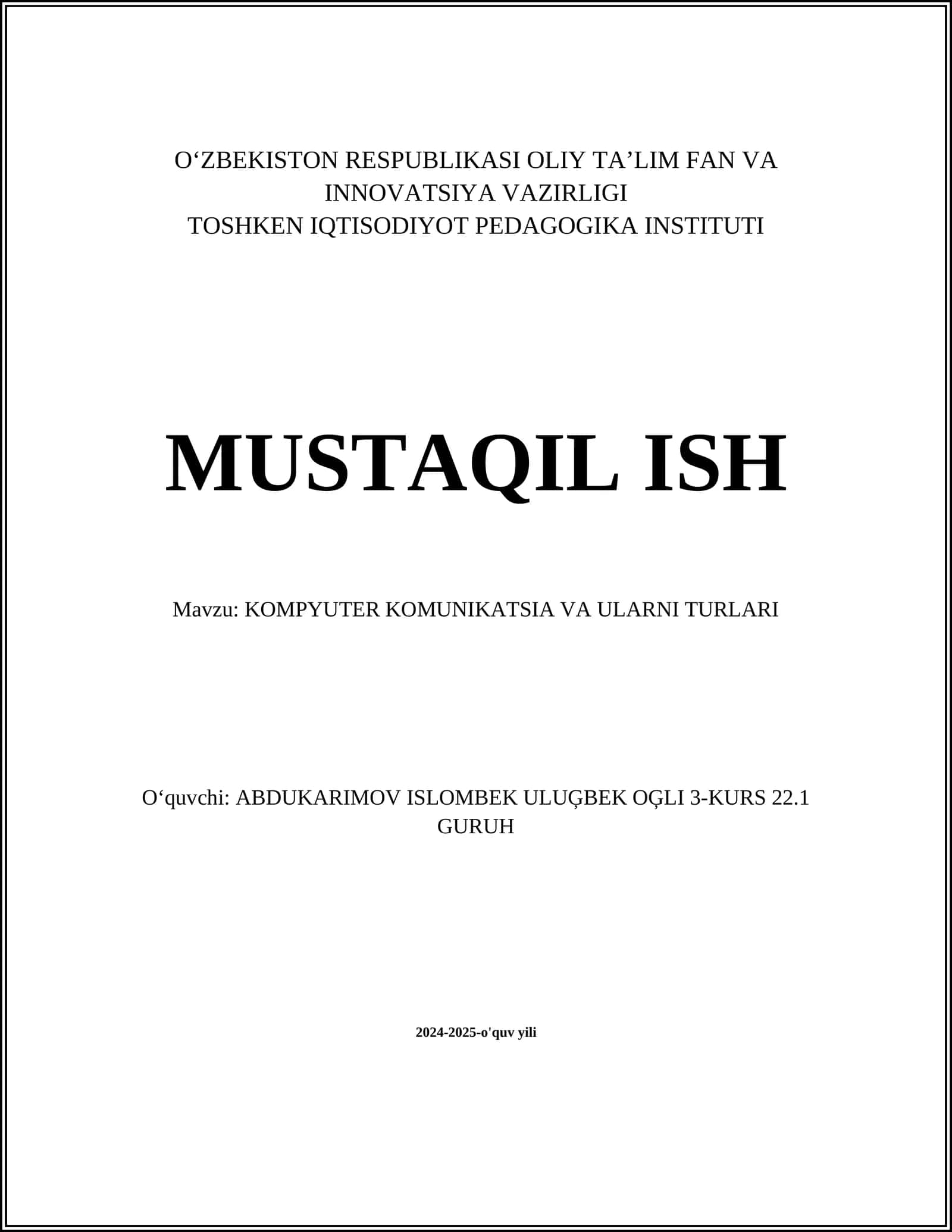 KOMPYUTER TARMOQLARI 1