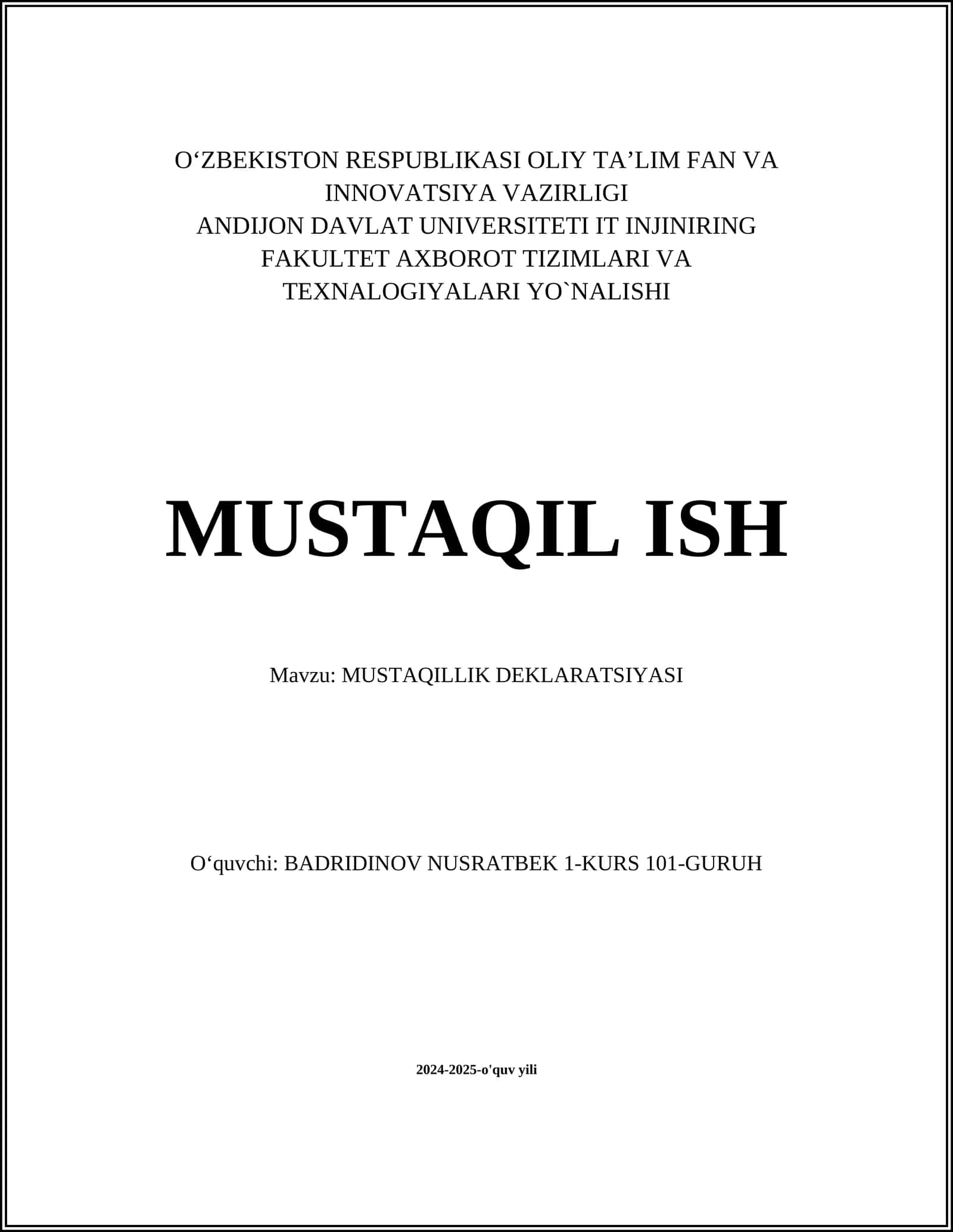 MUSTAQILLIK DEKLARATSIYASI 1