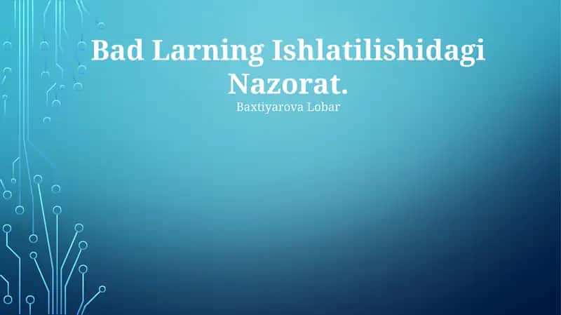 Bad Larning Ishlatilishidagi Nazorat 1