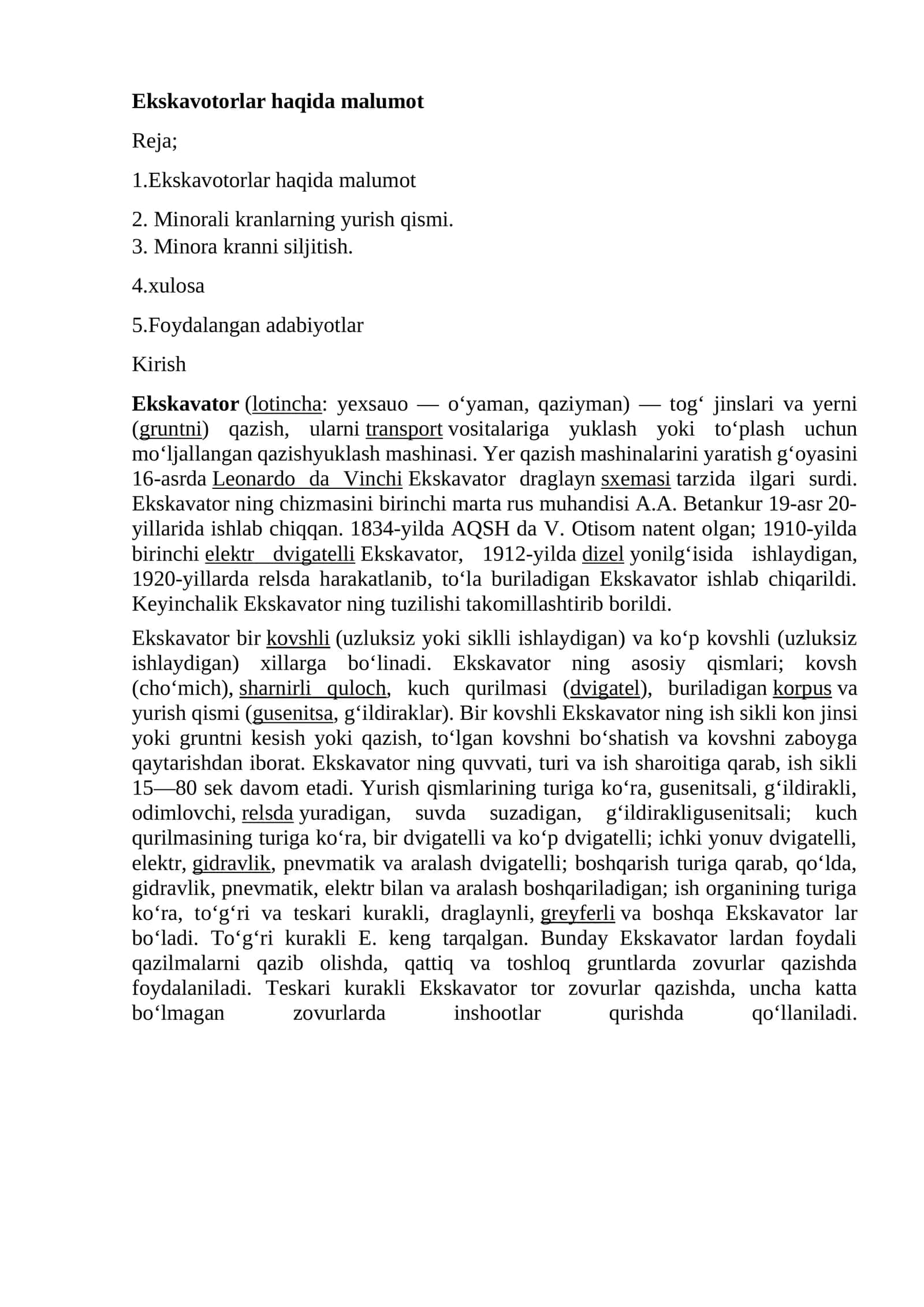 Ekskavatorlar haqida malumot 1