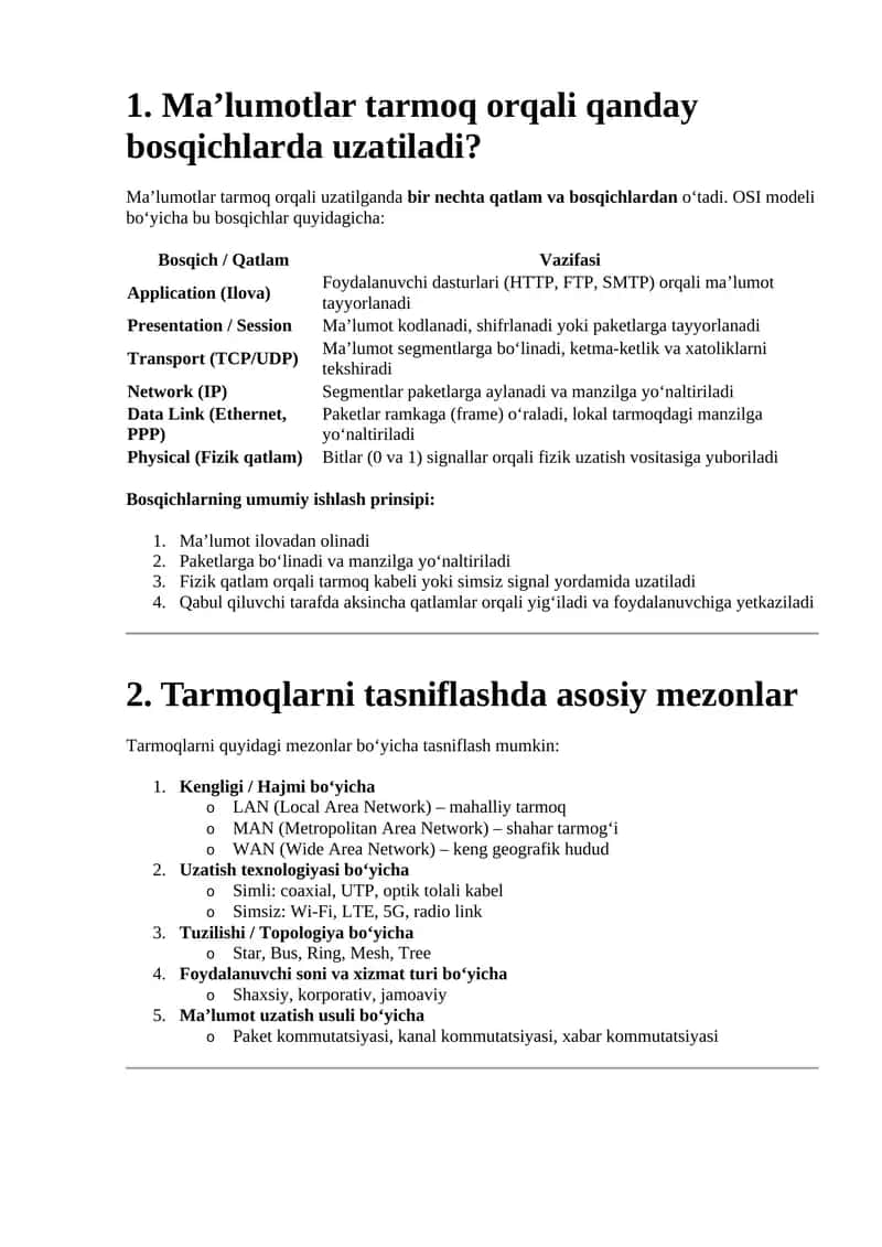 OSI modeli bosqichlari 1