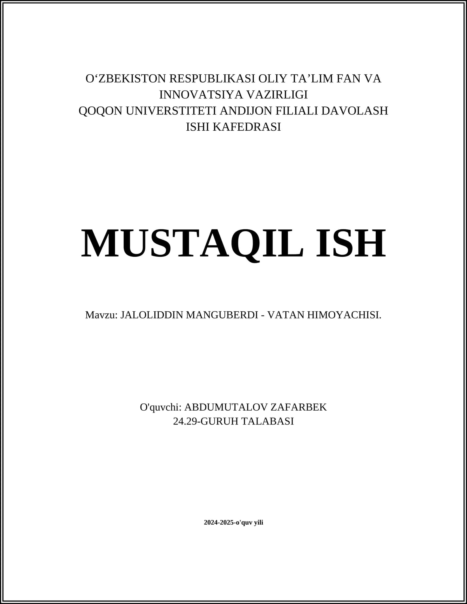 Jaloliddin Manguberdi - Vatan Himoqachisi 1