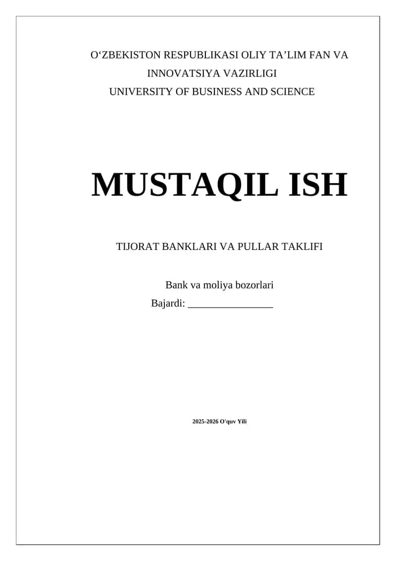 TIJORAT BANKLARI VA PULLAR TAKLIFI 1