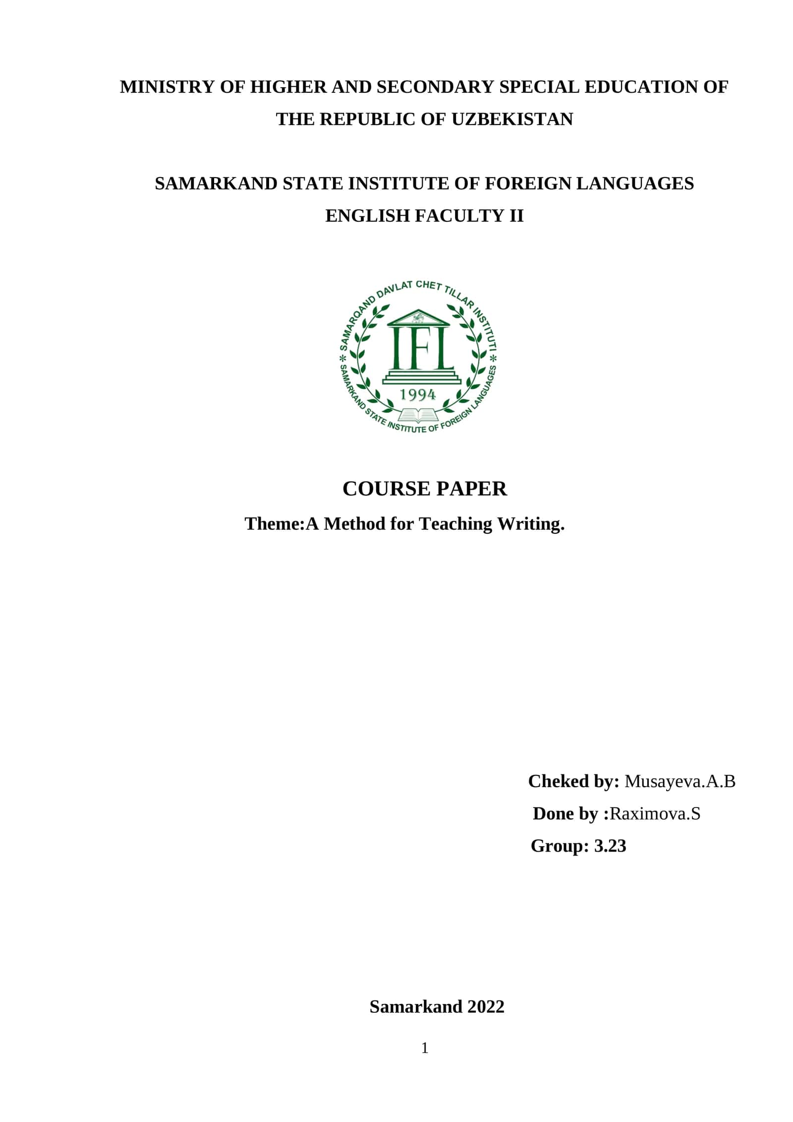 A Method for Teaching Writing 1