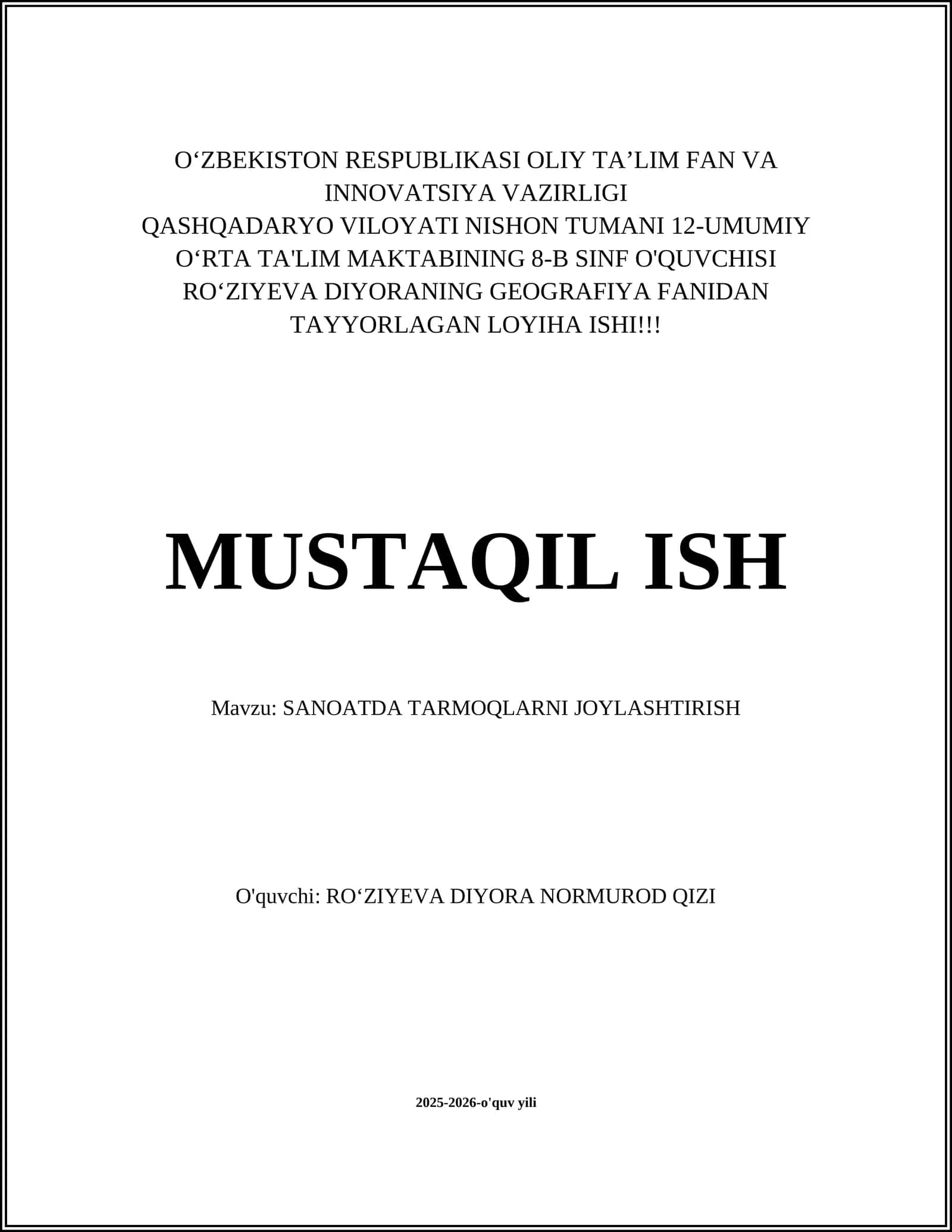 Sanoatda Tarmoqlarni Joylashtirishning Nazariy Asoslari 1