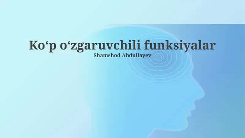 Koʻp oʻzgaruvchili funksiyalar 1