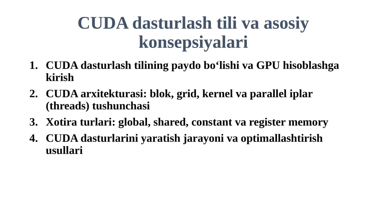 CUDA dasturlash tili va asosiy konsepsiyalari 1
