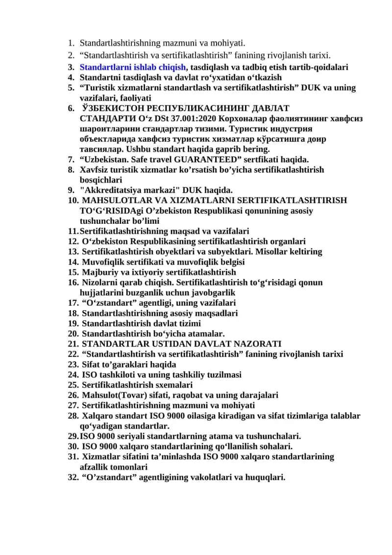 Standartlashtirish va sertifikatlashtirish 1