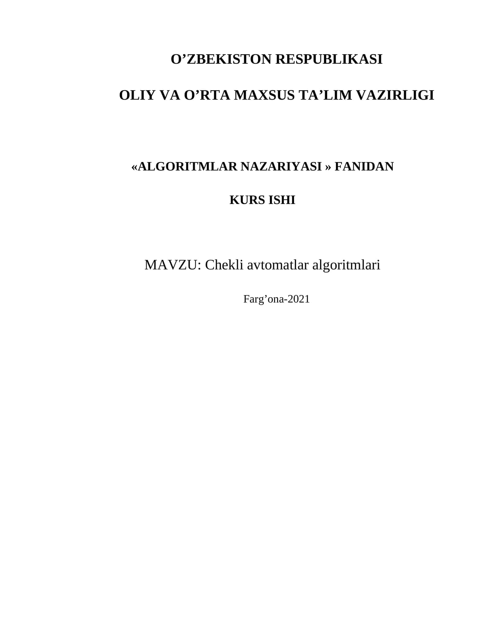Chekli avtomatlar algoritmlari 1