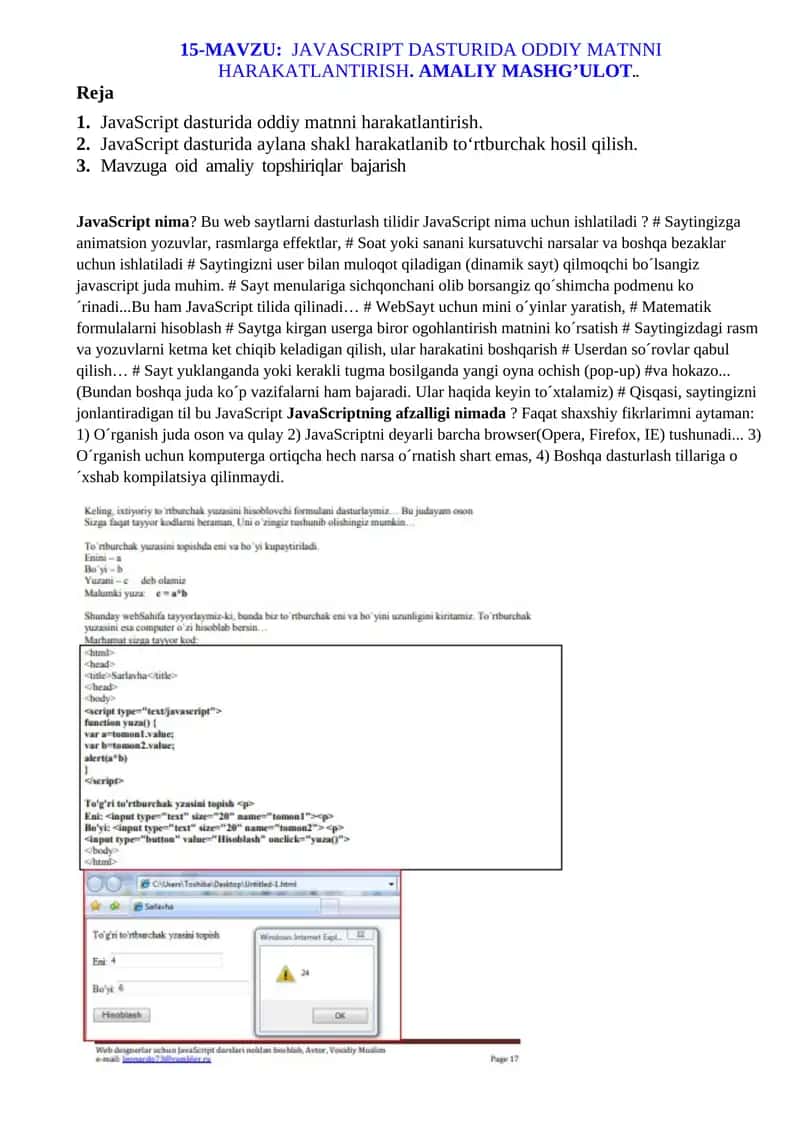 JavaScript dasturida oddiy matnni harakatlantirish 1