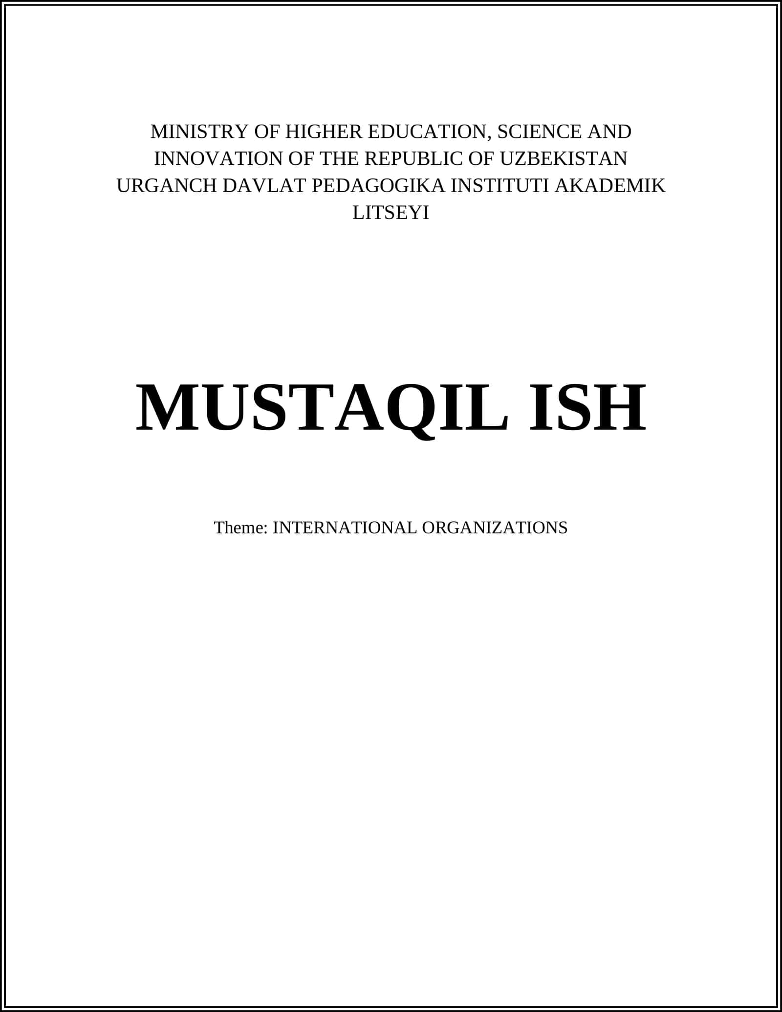 INTERNATIONAL ORGANIZATIONS 1