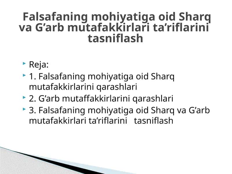 Sharq va G’arb falsafasini ta’riflash 1