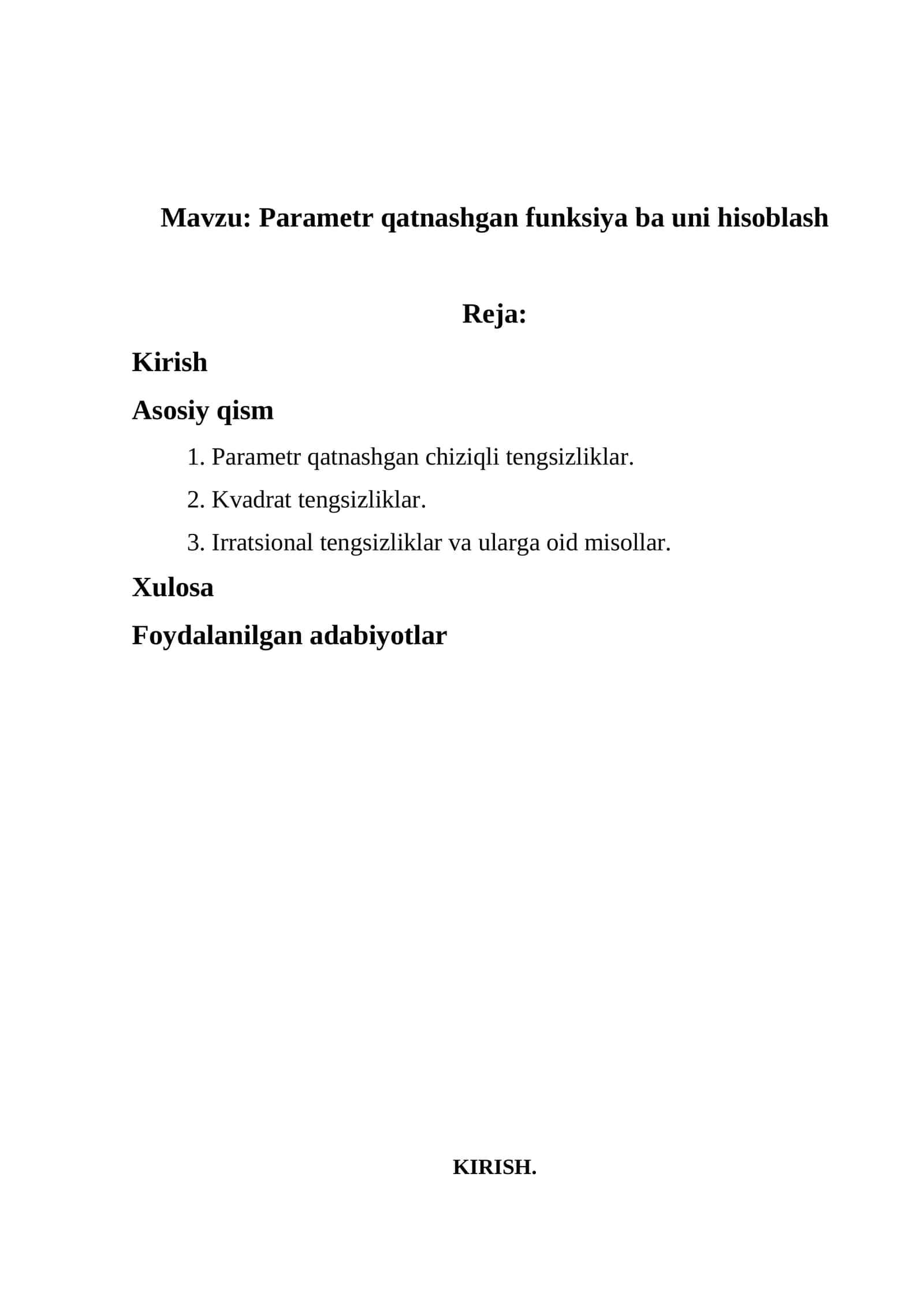 Parametr qatnashgan funksiya ba uni hisoblash 1