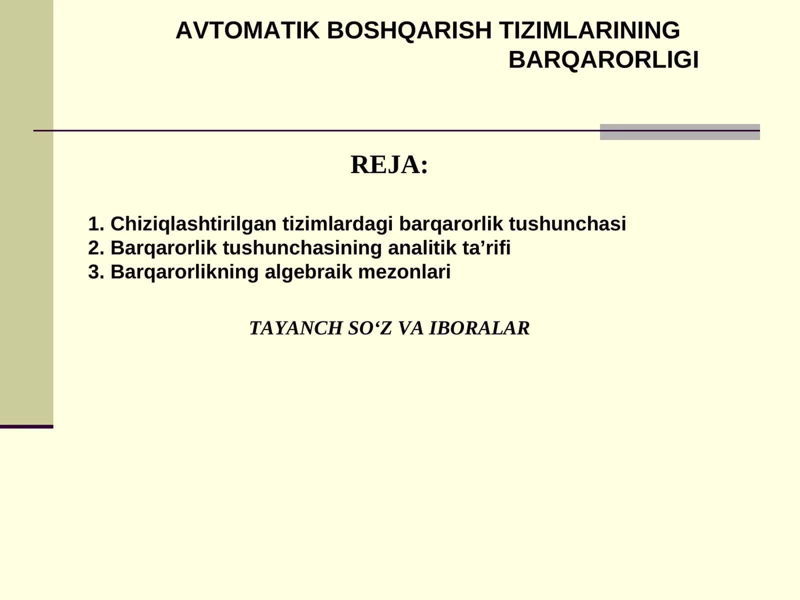 AVTOMATIK BOSHQARISH TIZIMLARINING BARQARORLIGI 1