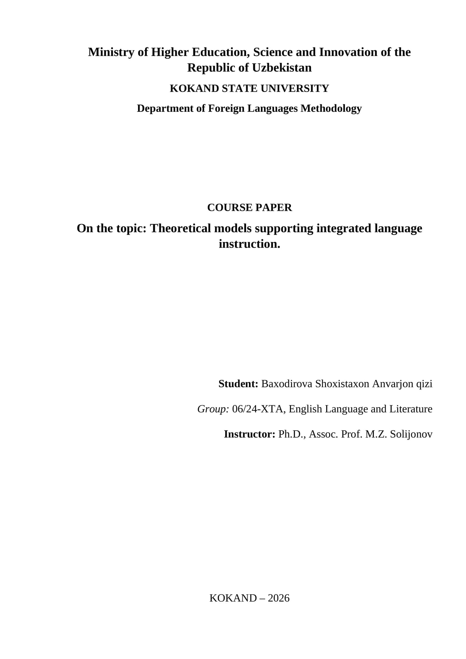 Theoretical models supporting integrated language instruction 1