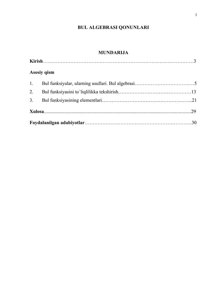 Bul algebrasi qonunlari 1