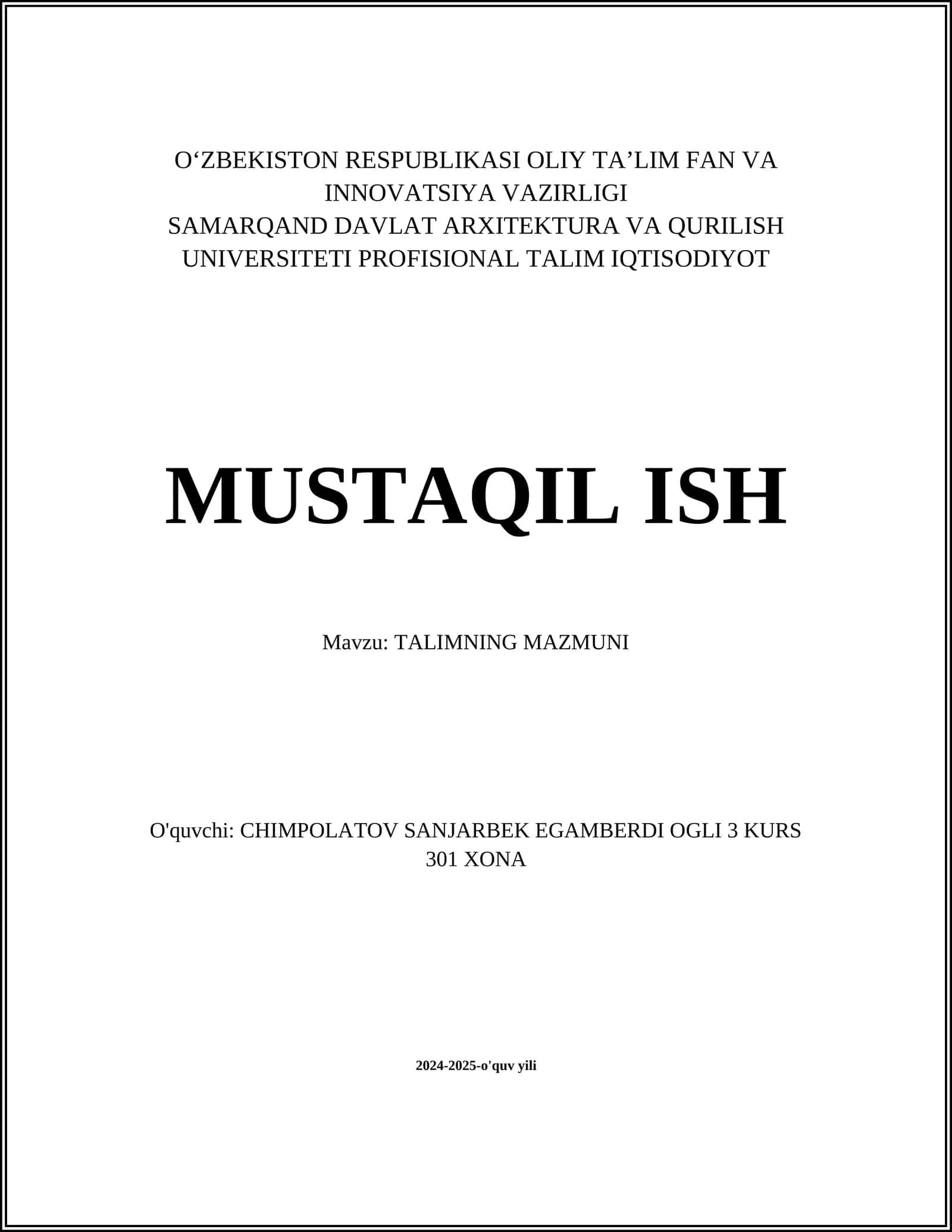 TALIMNING MAZMUNI 1