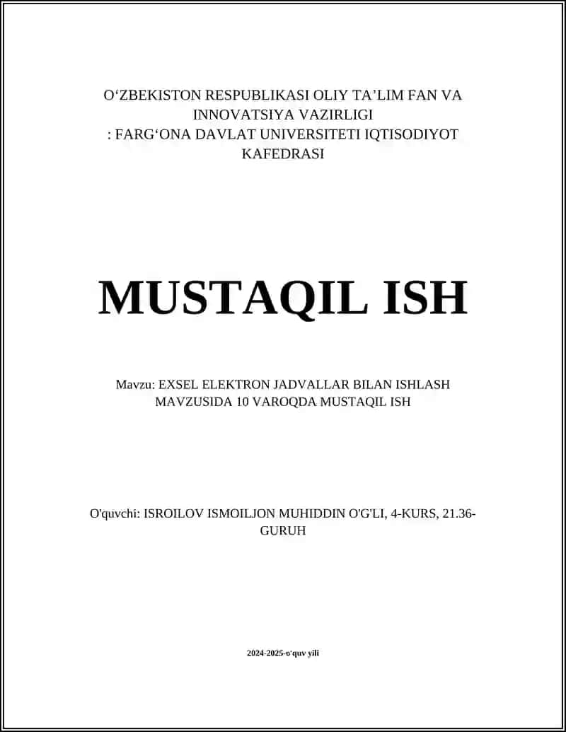 EXSEL ELEKTRON JADVALLAR BILAN ISHLASH