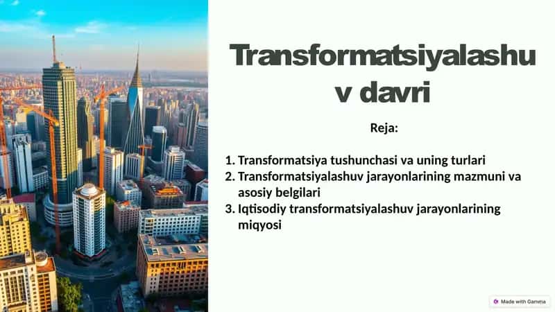 Transformatsiyalashuv davri. 1