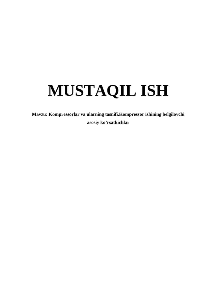 Kompressorlar va ularning tasnifi 1