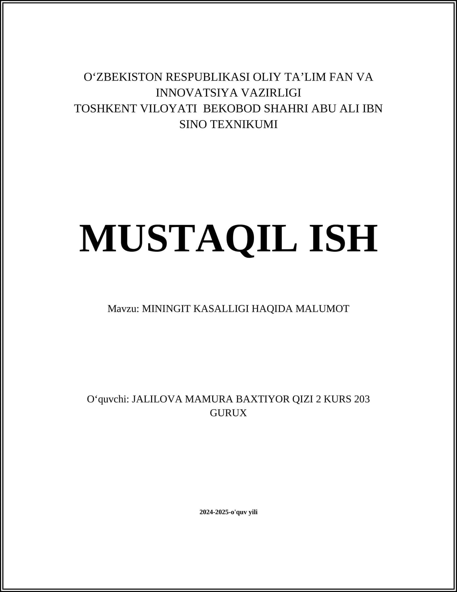 MININGIT KASALLIGI HAQIDA MALUMOT 1