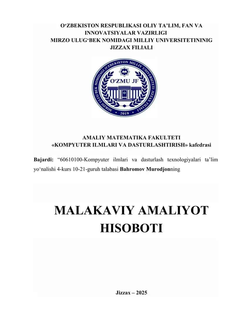 Malakaviy amaliyot hisoboti 1