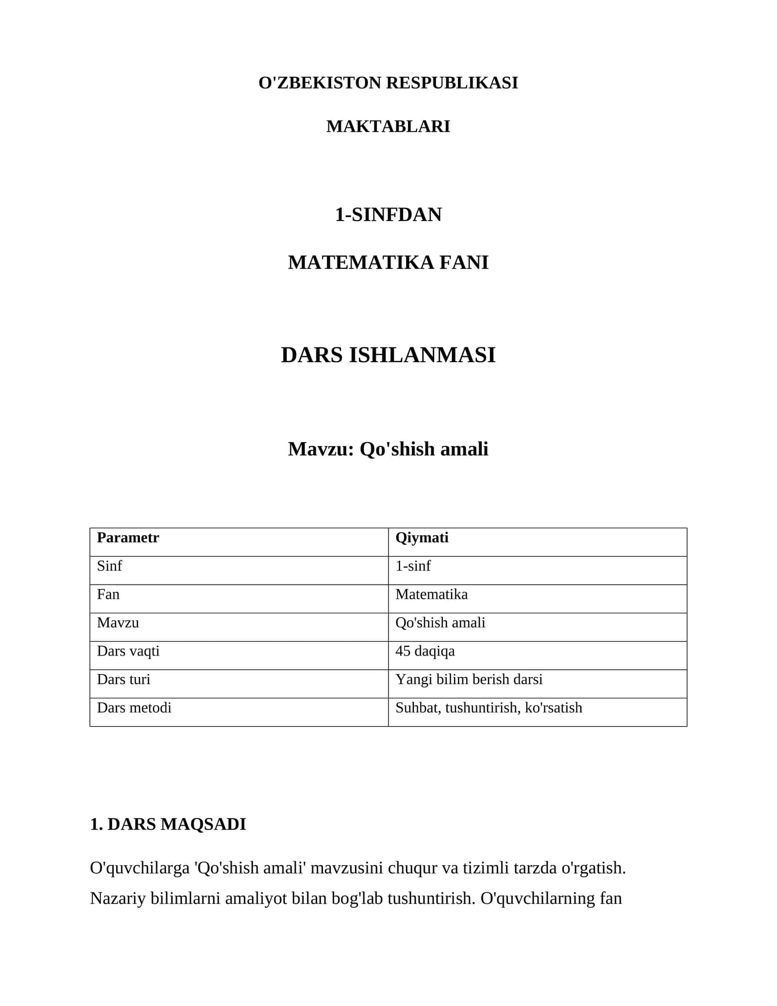 Qo'shish amali 1