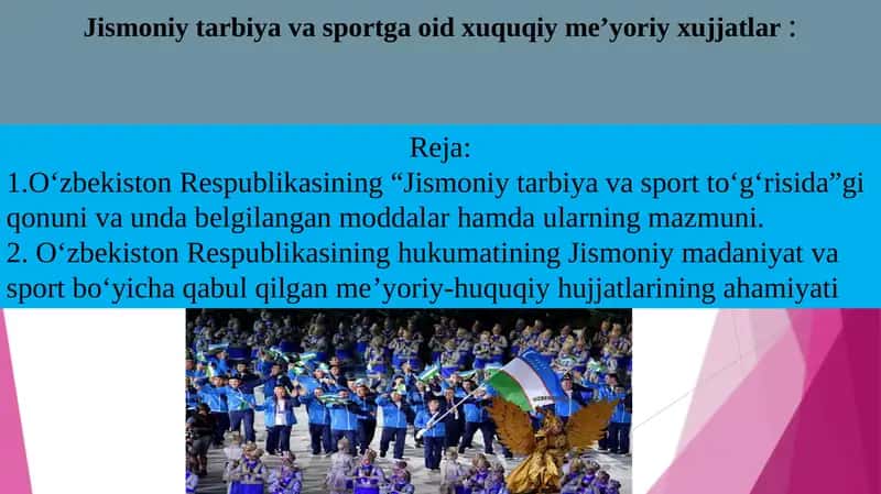 Jismoniy tarbiya va sportga oid xuquqiy me'yoriy hujjatlar 1