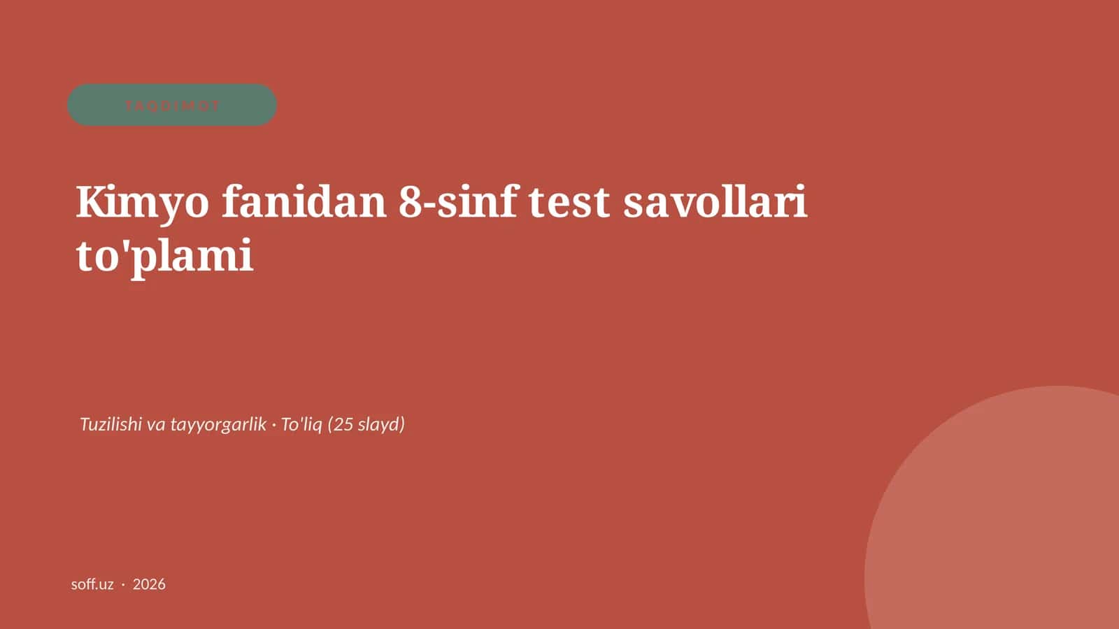Kimyo fanidan 8-sinf test savollari to'plami 1