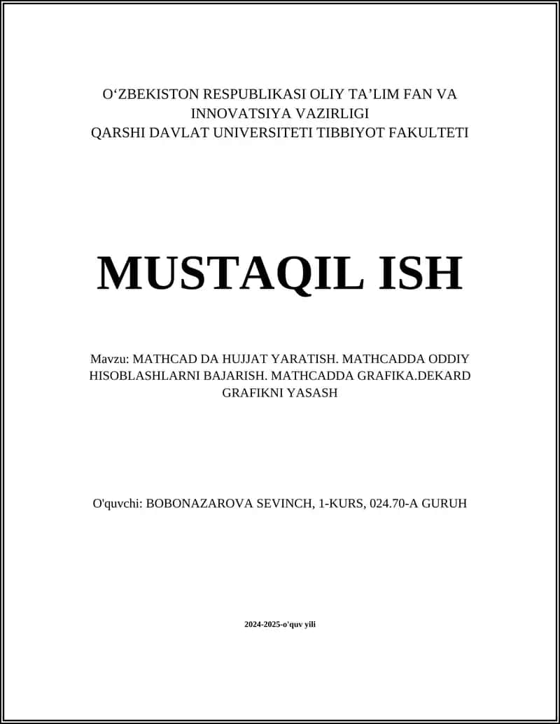 MATHCAD DA HUJJAT YARATISH 1