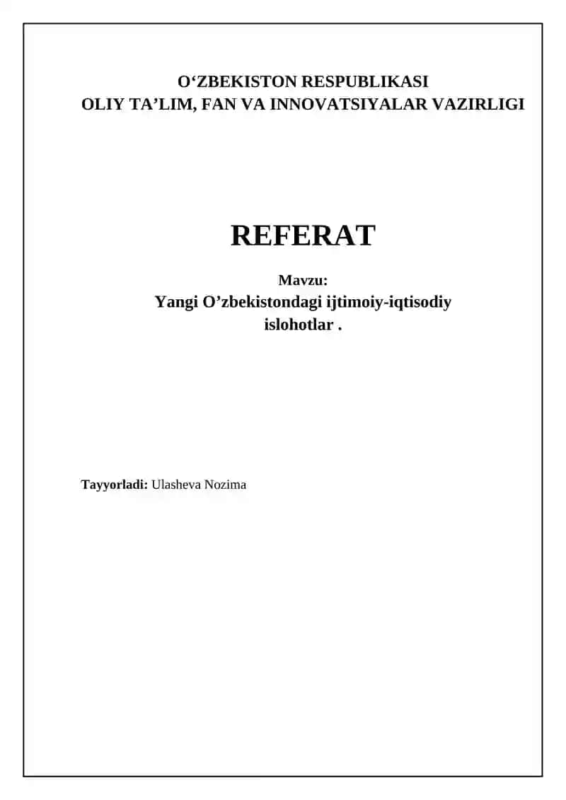 Yangi O’zbekistondagi ijtimoiy-iqtisodiy islohotlar