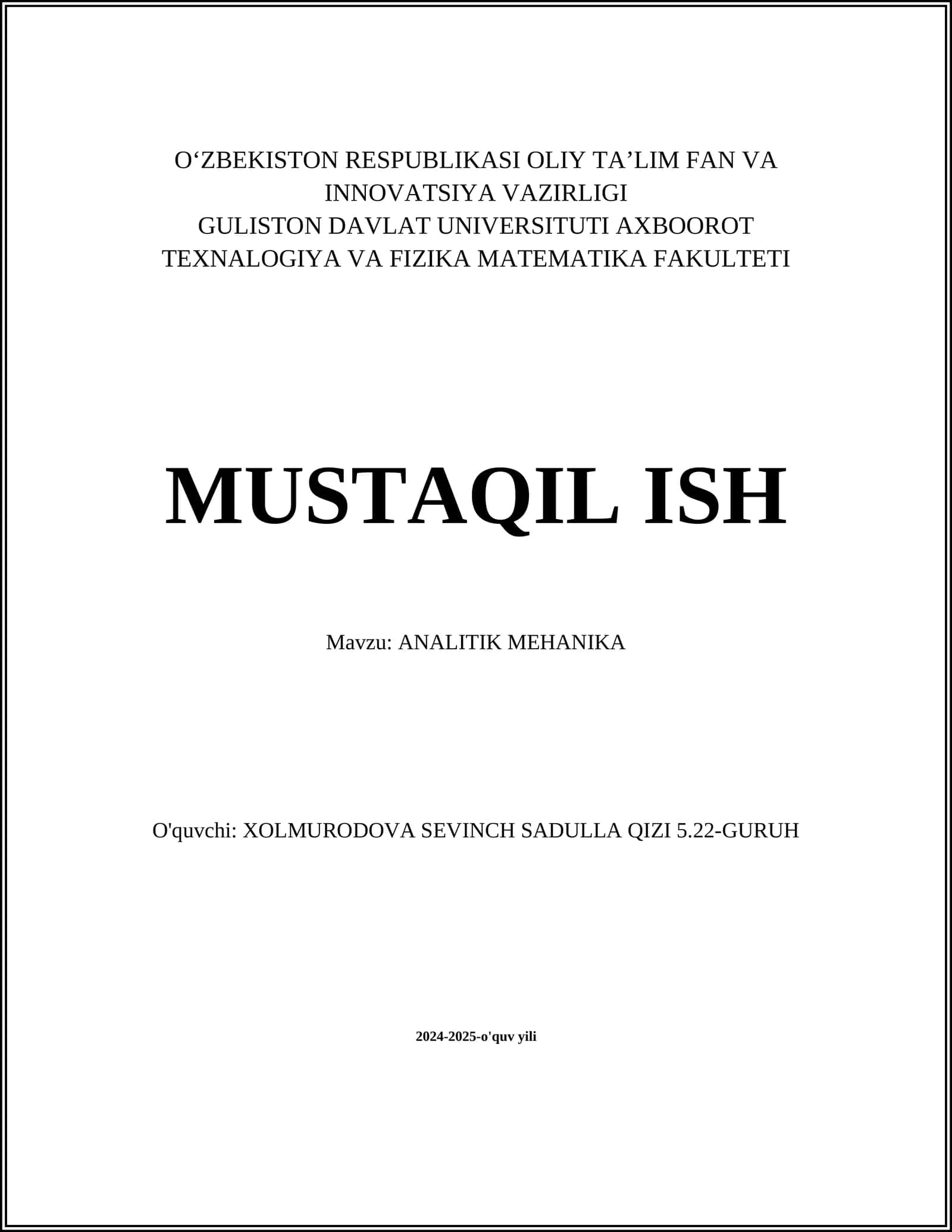 ANALITIK MEHANIKA 1
