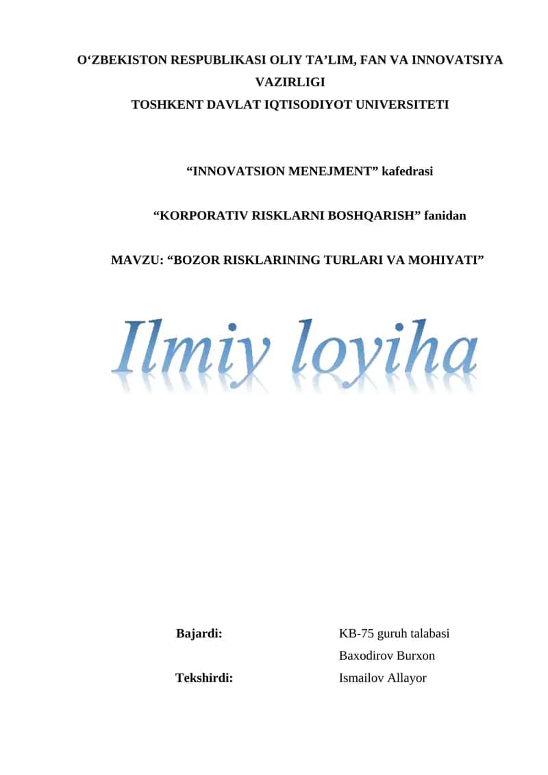 Bozor risklarining turlari va mohiyati 1