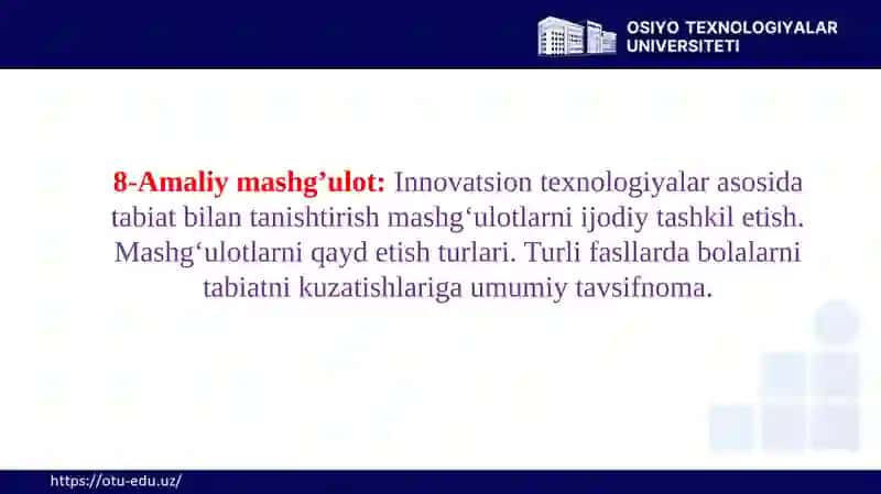 Innovatsion texnologiyalar asosida tabiat bilan tanishtirish mashg'ulotlari