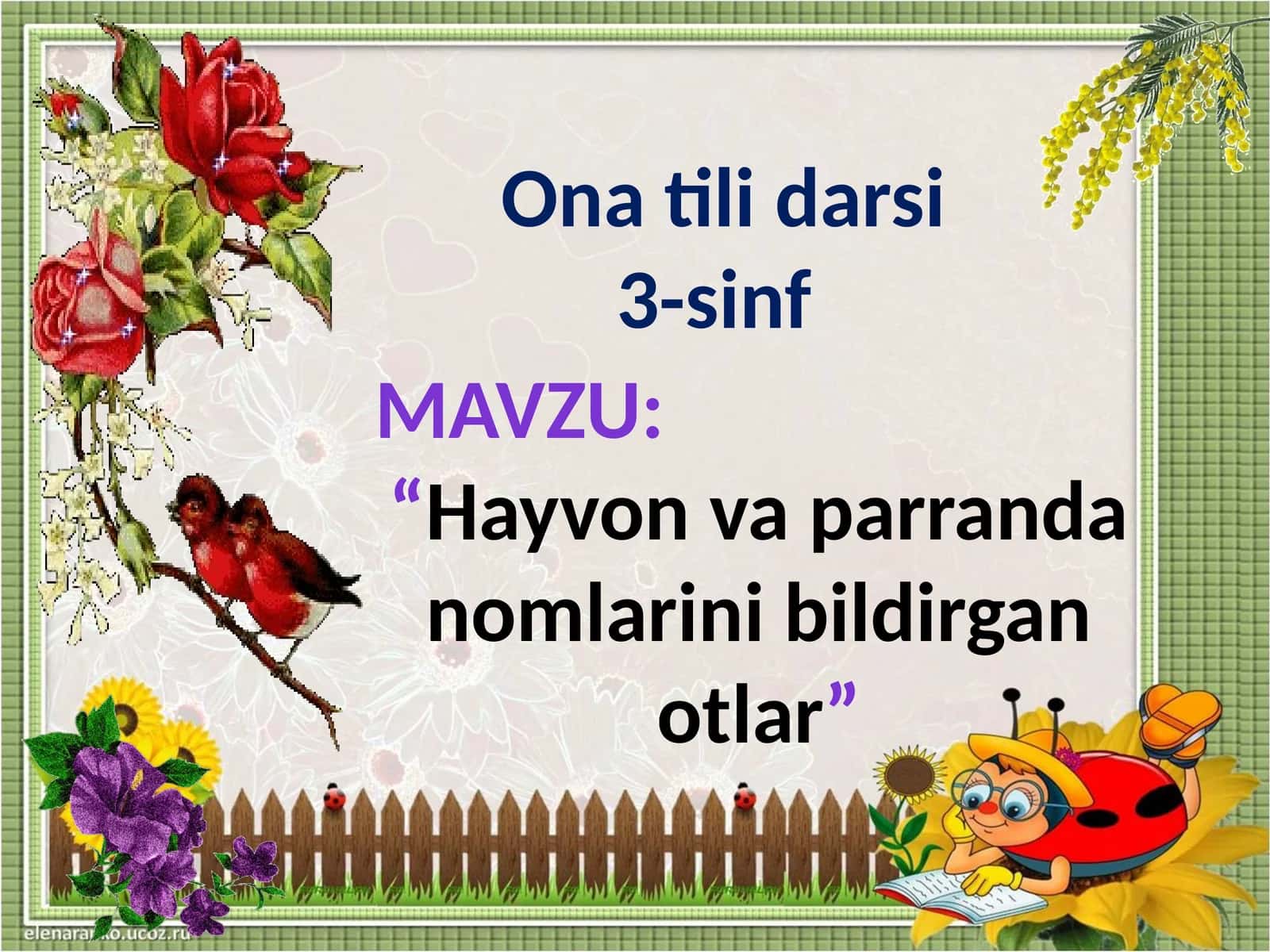 “Hayvon va parranda nomlarini bildirgan otlar” 3-sinf ona tili dars ishlanma 1