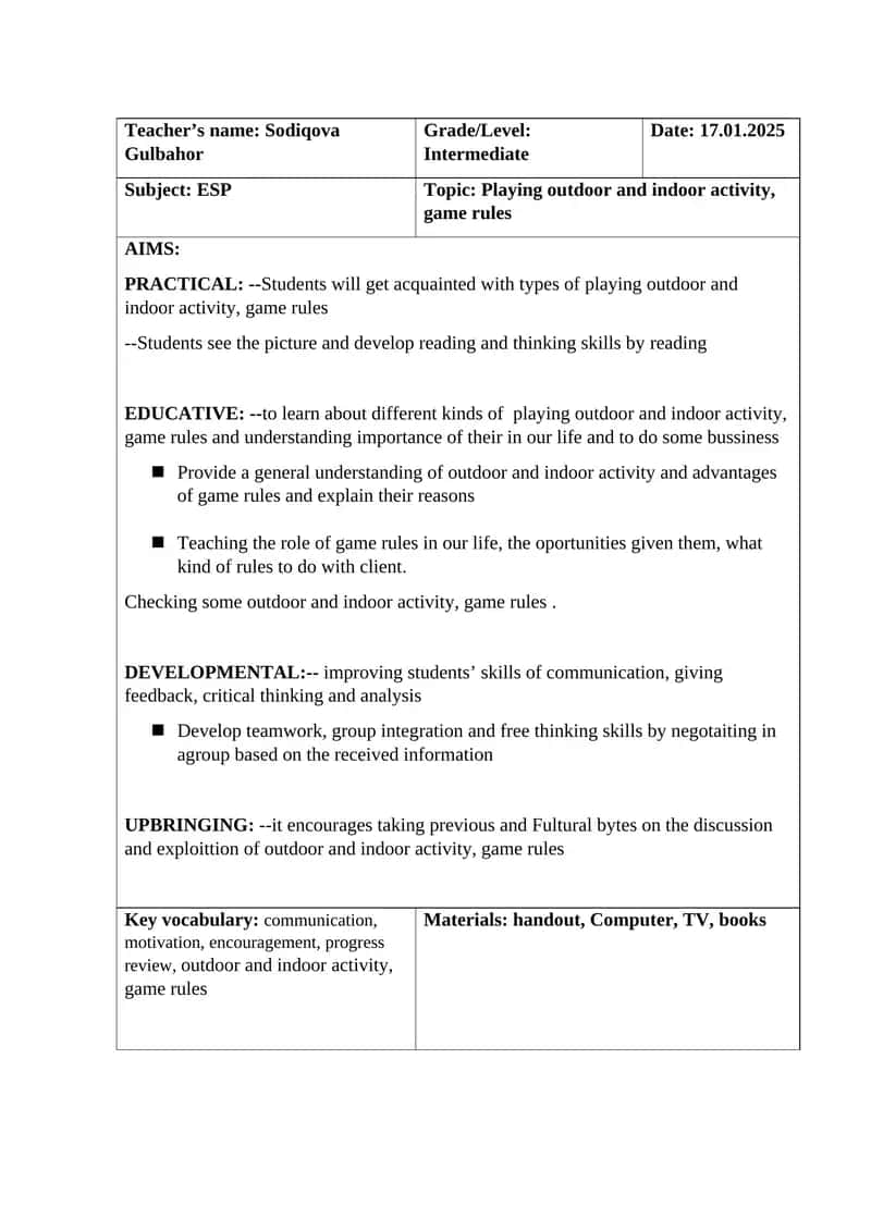 Playing outdoor and indoor activity 1