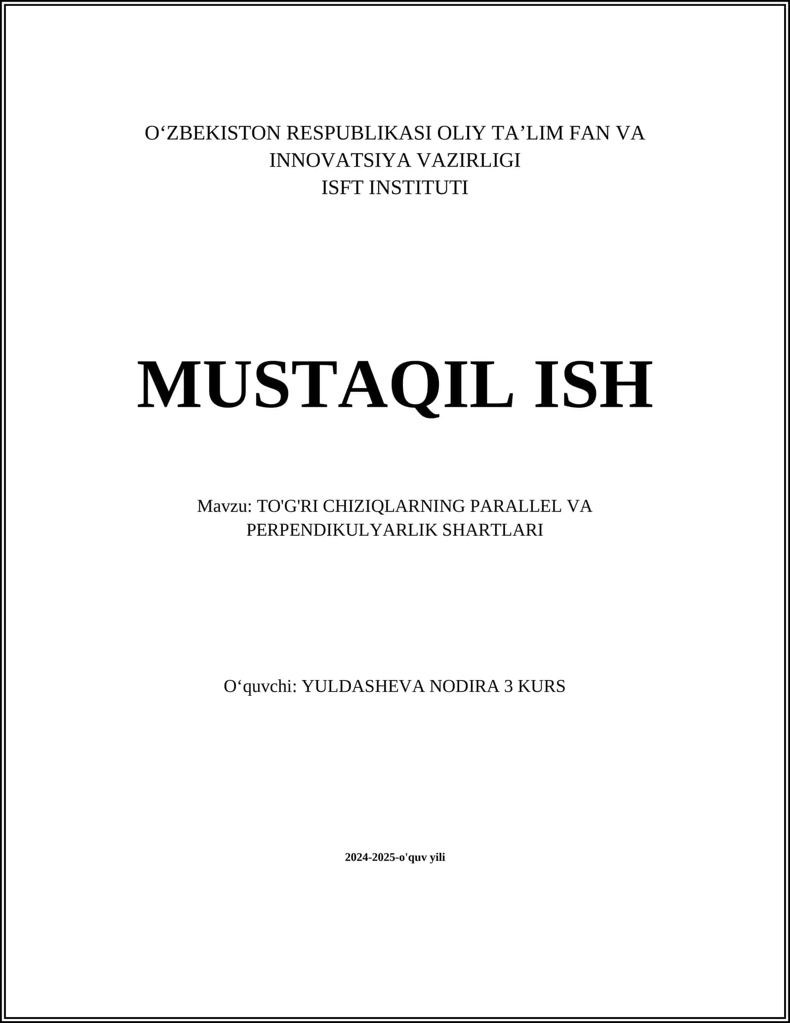 TO'G'RI CHIZIQLARNING PARALLEL VA PERPENDIKULYARLIK SHARTLARI 1