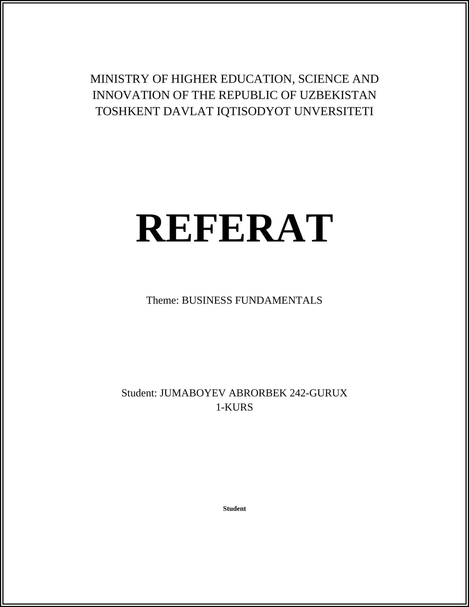BUSINESS FUNDAMENTALS 1