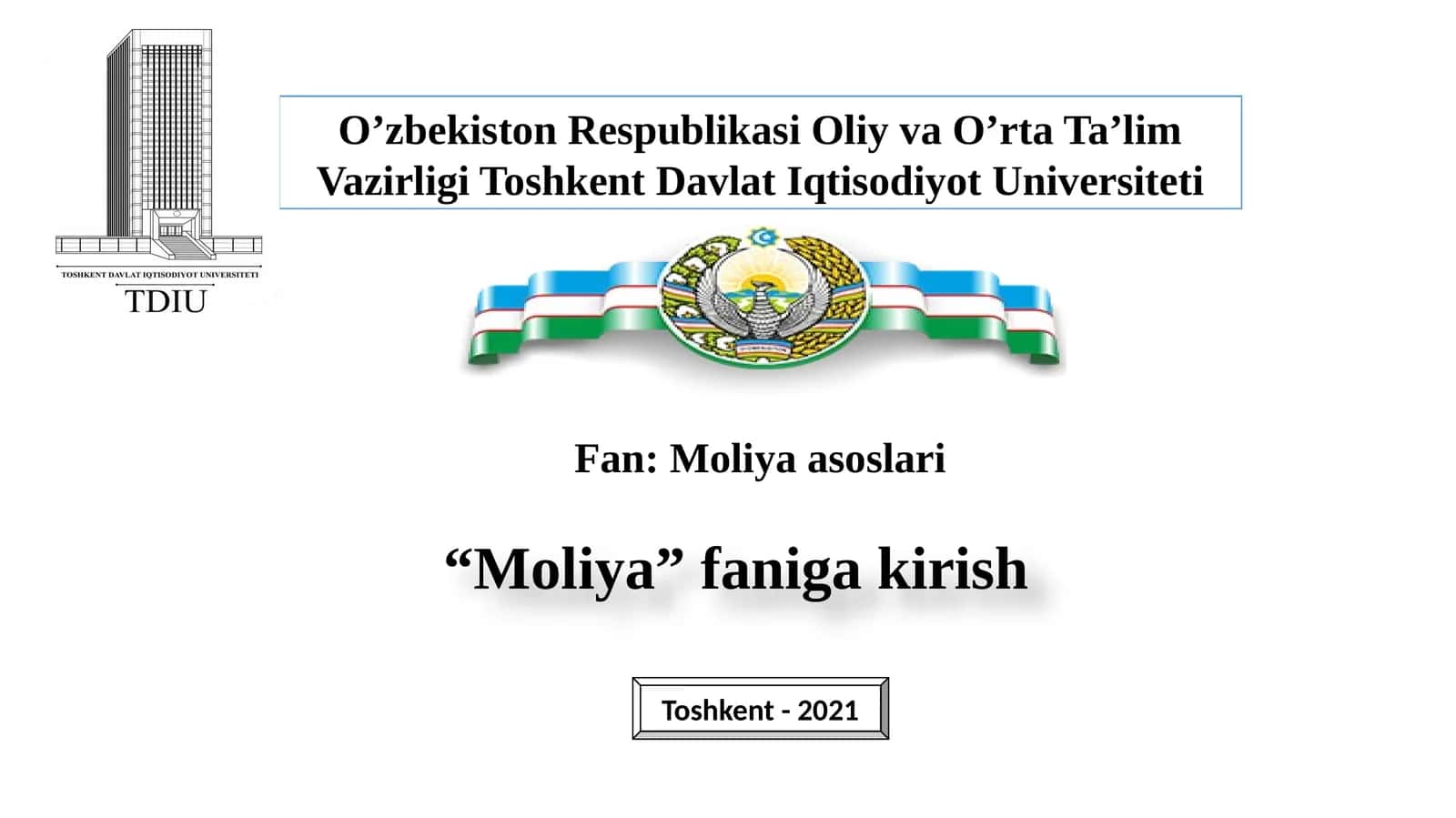 Moliya faniga kirish 1