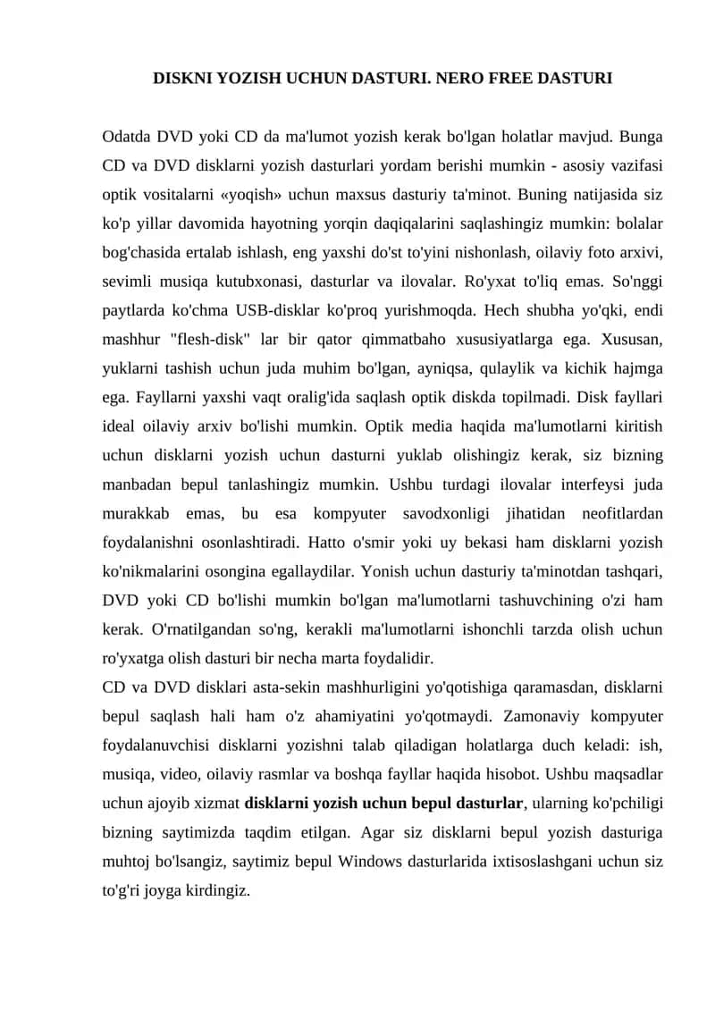 DISKNI YOZISH UCHUN DASTURI 1
