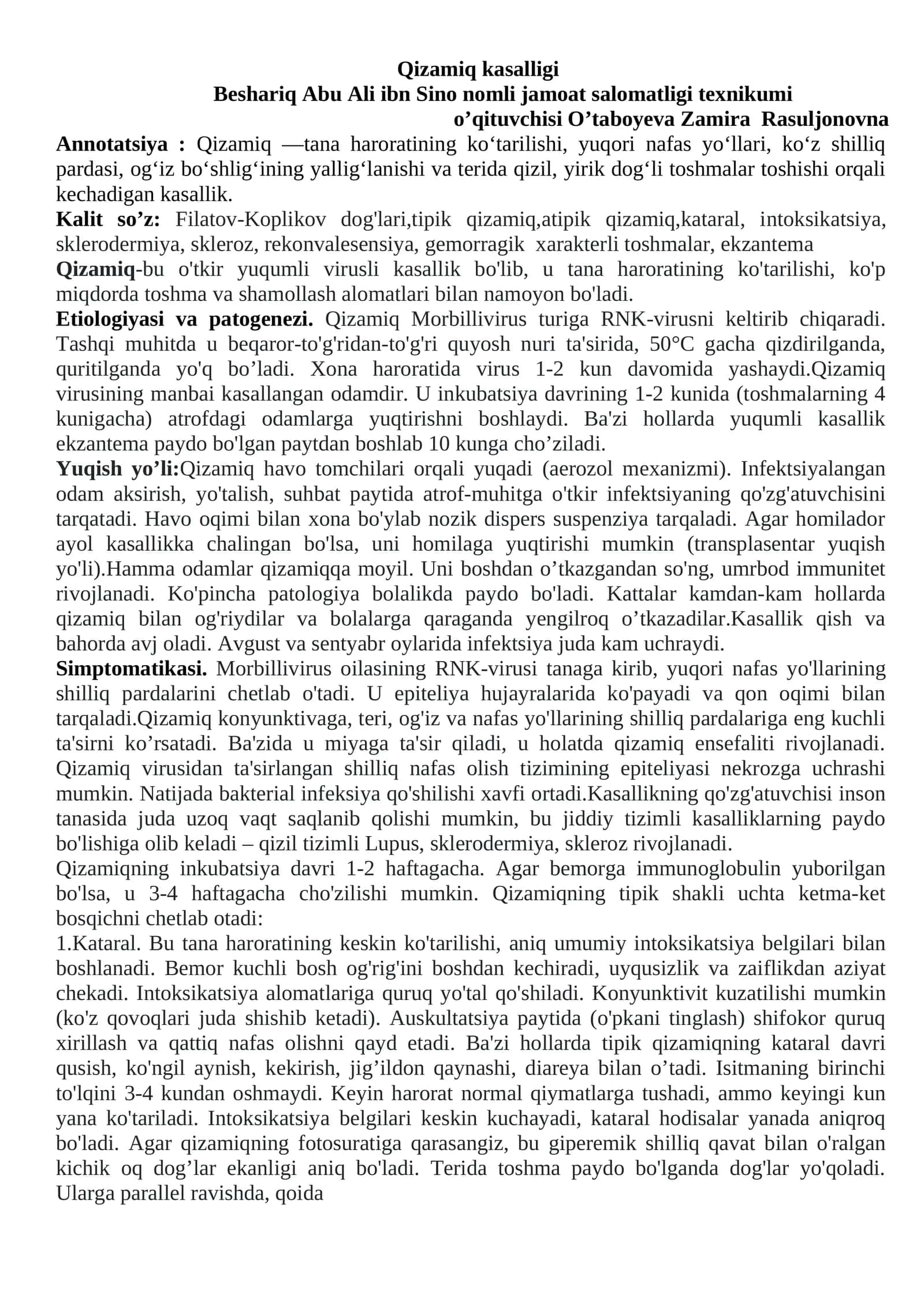 Qizamiq kasalligi 1