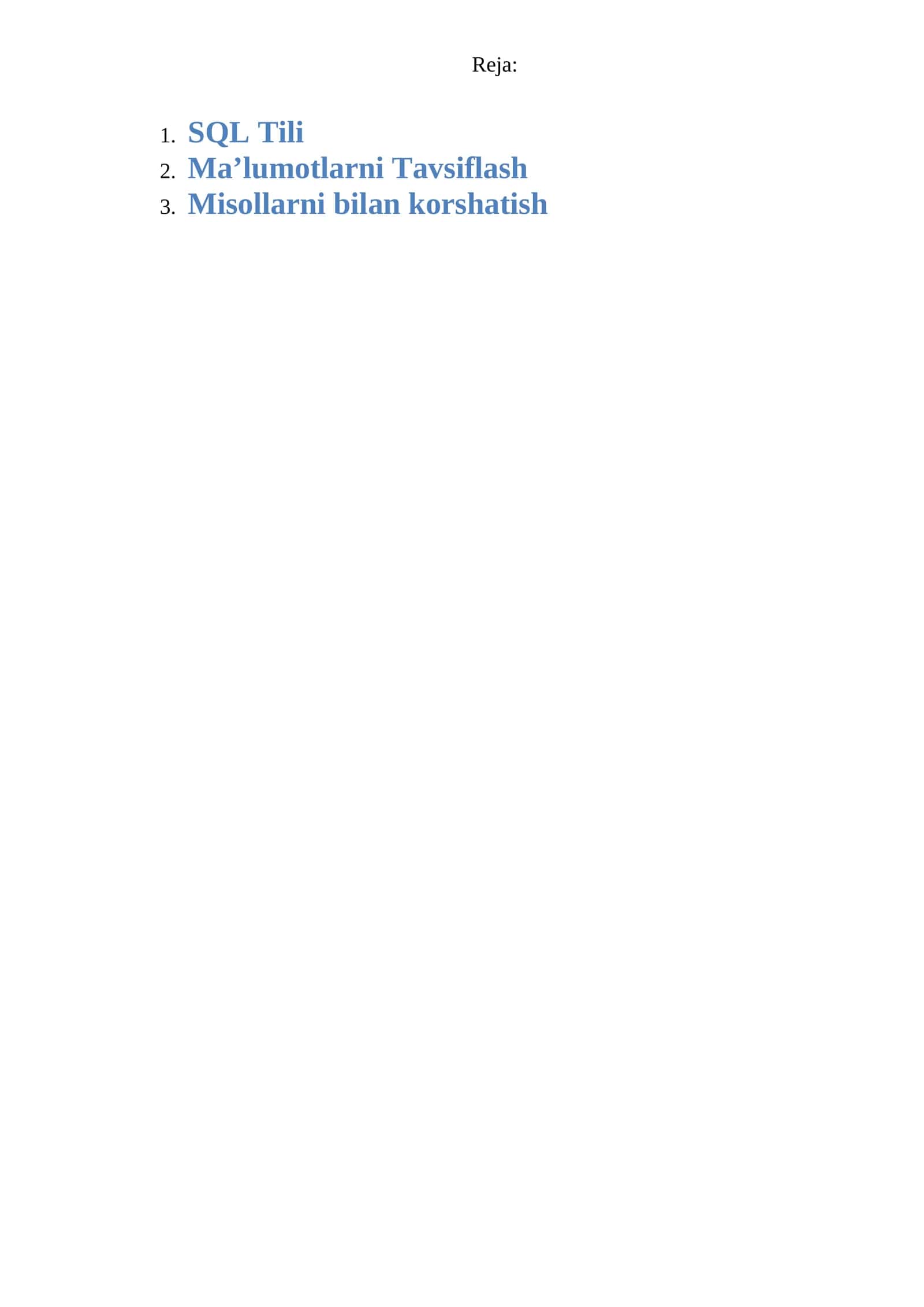 SQL Tilida Ma'lumotlarni Tavsiflash 1