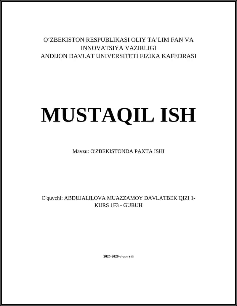 O'ZBEKISTONDA PAXTA ISHI 1