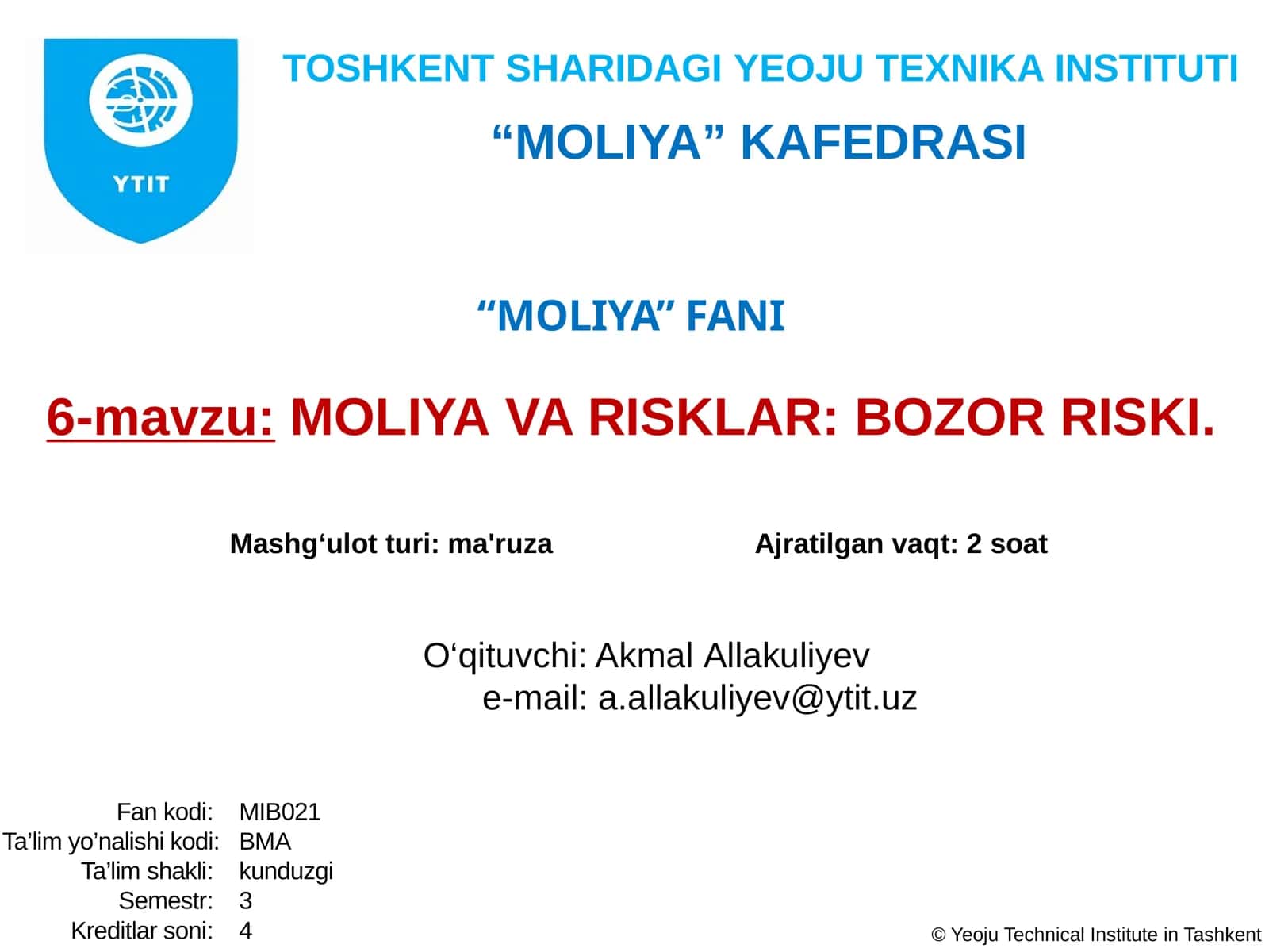 MOLIYAVARISKLAR: BOZOR RISKI 1