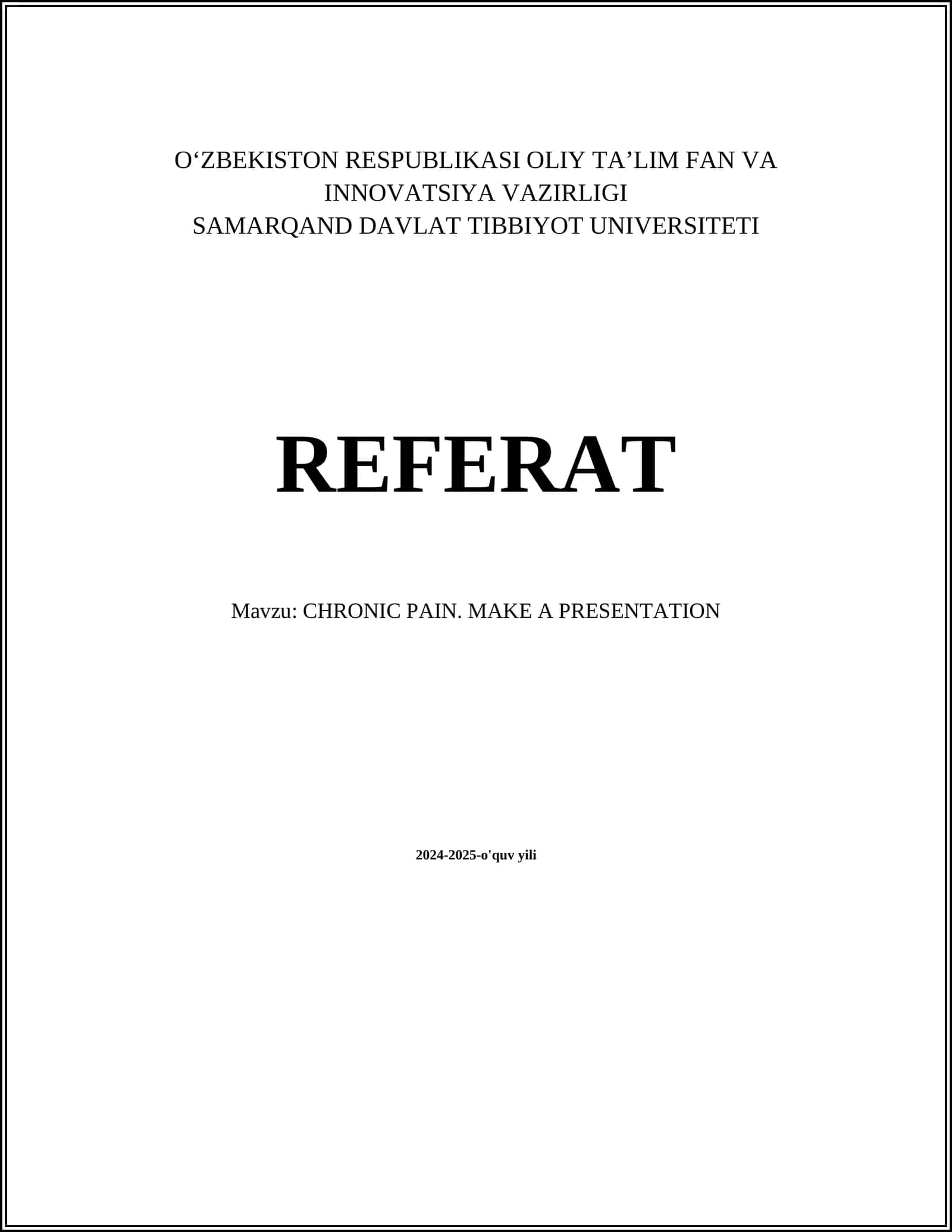 CHRONIC PAIN. MAKE A PRESENTATION 1