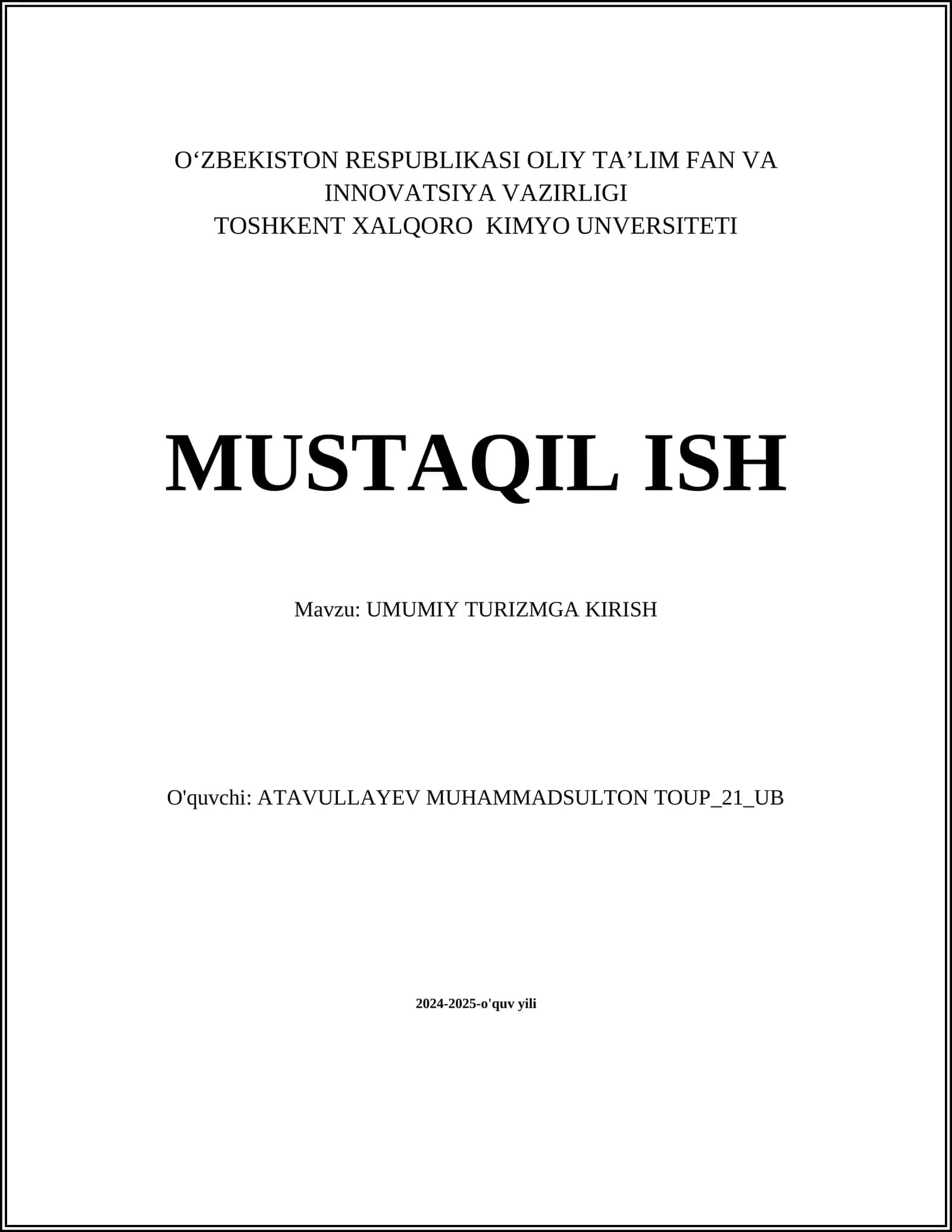 UMUMIY TURIZMGA KIRISH 1