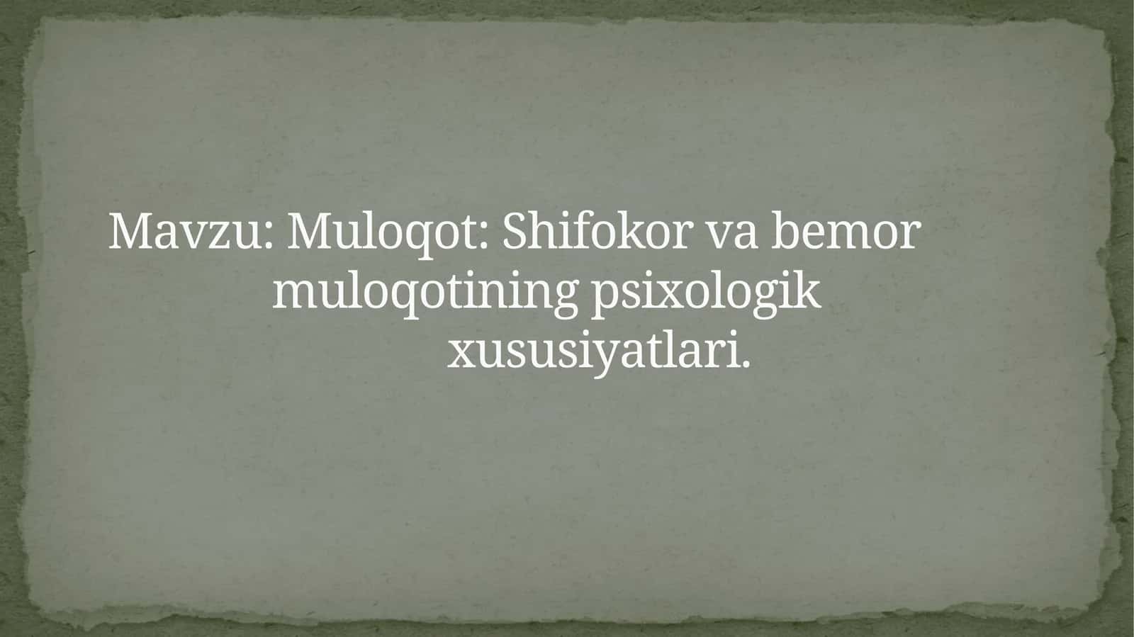 Muloqot: Shifokor va bemor muloqoti 1