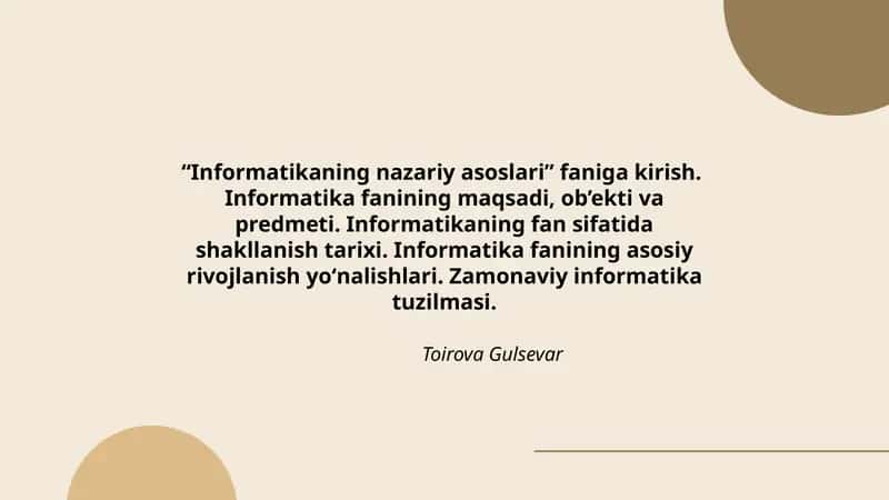 Informatika fanining nazariy asoslari 1