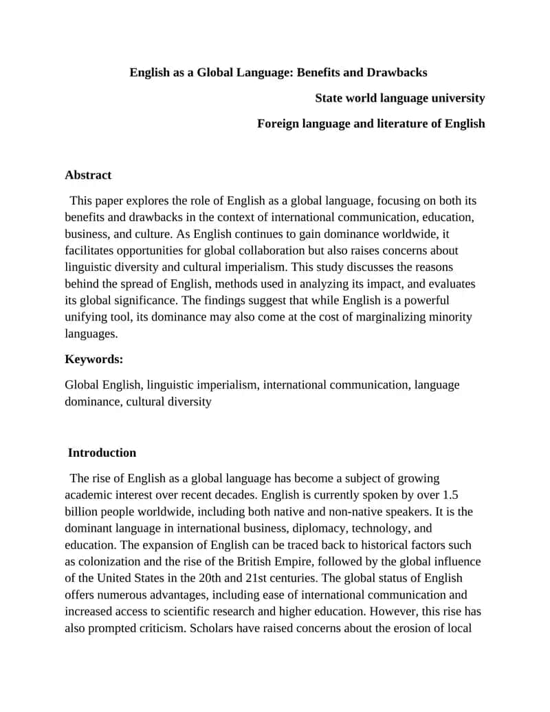 English as a Global Language: Benefits and Drawbacks 1